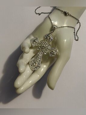 Gothic Cross Pendant Necklace Large Big Cross Punk Silver Tone Stainless Steel